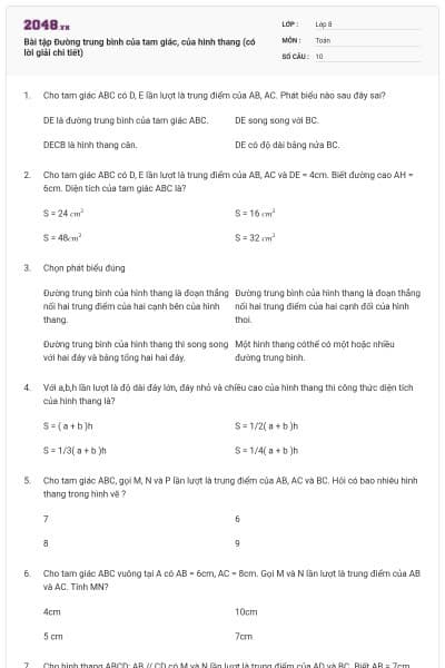 Bài tập Đường trung bình của tam giác, của hình thang (có lời giải chi tiết)