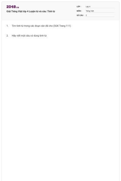 Giải Tiếng Việt lớp 4 Luyện từ và câu: Tính từ