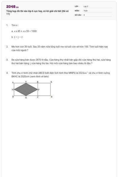 Tổng hợp đề thi vào lớp 6 cực hay, có lời giải chi tiết (Đề số 11)