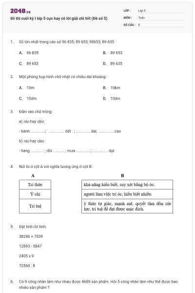 Đề thi cuối kỳ I lớp 5 cực hay có lời giải chi tiết (Đề số 5)
