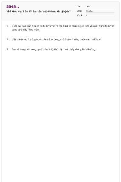 VBT Khoa Học 4 Bài 15: Bạn cảm thấy thế nào khi bị bệnh ?