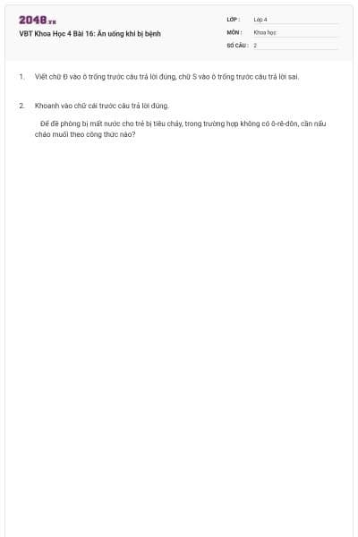 VBT Khoa Học 4 Bài 16: Ăn uống khi bị bệnh