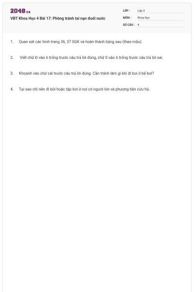 VBT Khoa Học 4 Bài 17: Phòng tránh tai nạn đuối nước