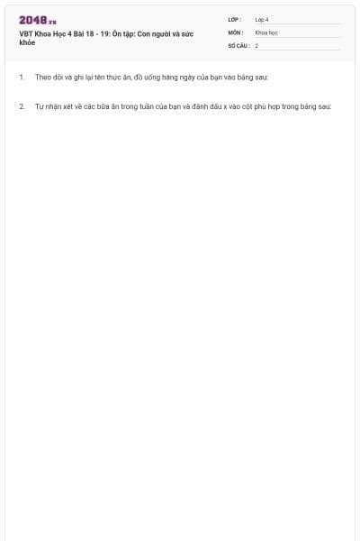 VBT Khoa Học 4 Bài 18 - 19: Ôn tập: Con người và sức khỏe