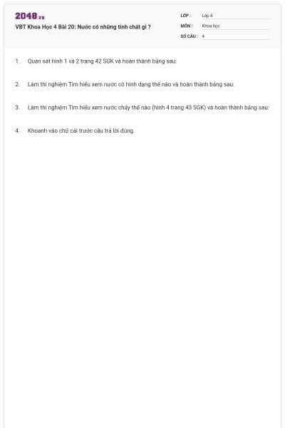 VBT Khoa Học 4 Bài 20: Nước có những tính chất gì ?