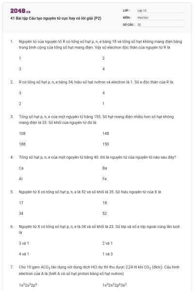 41 Bài tập Cấu tạo nguyên tử cực hay có lời giải (P2)