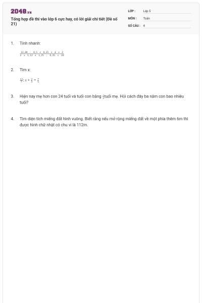 Tổng hợp đề thi vào lớp 6 cực hay, có lời giải chi tiết (Đề số 21)