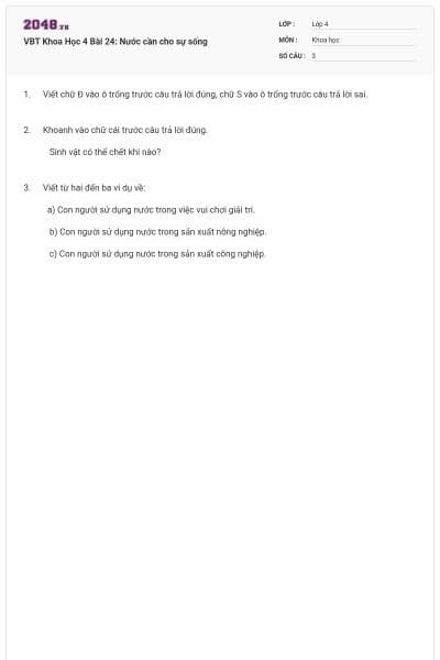 VBT Khoa Học 4 Bài 24: Nước cần cho sự sống