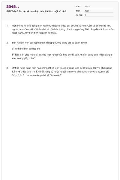 Giải Toán 5 Ôn tập về tính diện tích, thể tích một số hình