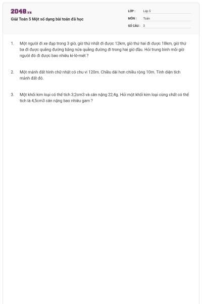 Giải Toán 5 Một số dạng bài toán đã học