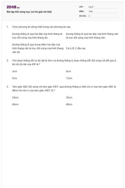 Bài tập Đối xứng trục (có lời giải chi tiết)