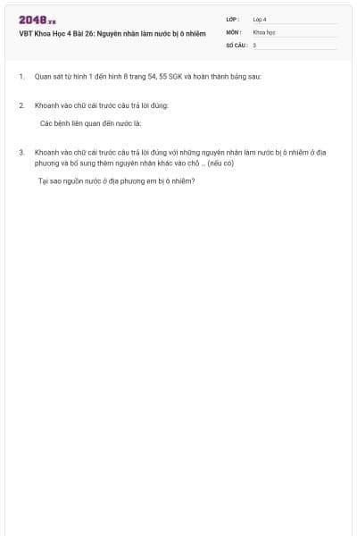 VBT Khoa Học 4 Bài 26: Nguyên nhân làm nước bị ô nhiễm
