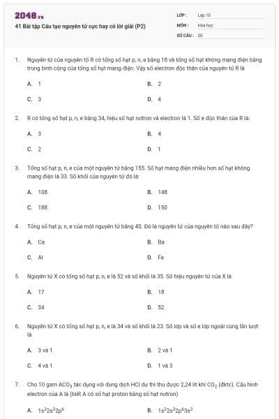 41 Bài tập Cấu tạo nguyên tử cực hay có lời giải (P2)