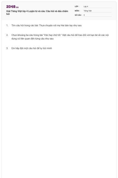 Giải Tiếng Việt lớp 4 Luyện từ và câu: Câu hỏi và dấu chấm hỏi