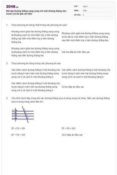 Bài tập Đường thẳng song song với một đường thẳng cho trước (có lời giải chi tiết)