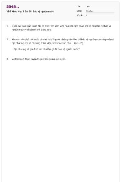 VBT Khoa Học 4 Bài 28: Bảo vệ nguồn nước