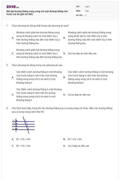 Bài tập Đường thẳng song song với một đường thẳng cho trước (có lời giải chi tiết)
