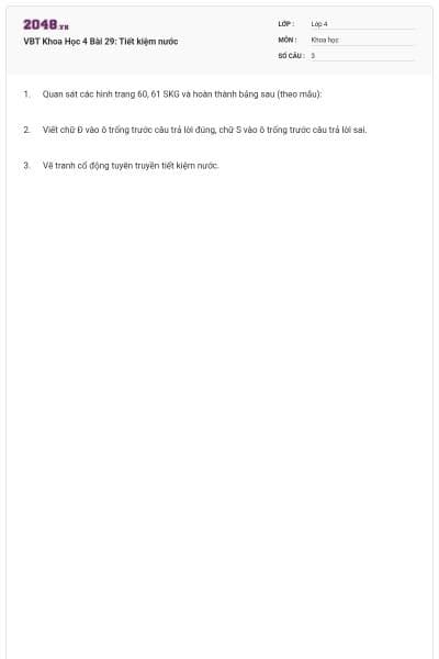 VBT Khoa Học 4 Bài 29: Tiết kiệm nước