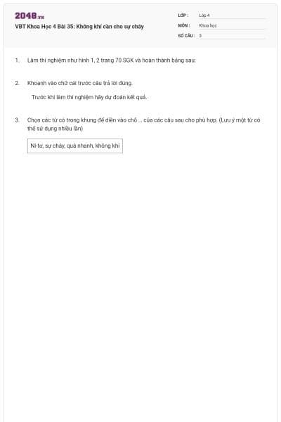 VBT Khoa Học 4 Bài 35: Không khí cần cho sự cháy