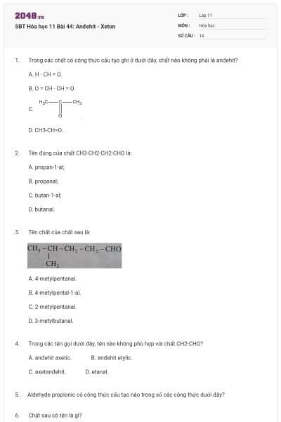 SBT Hóa học 11 Bài 44: Anđehit - Xeton