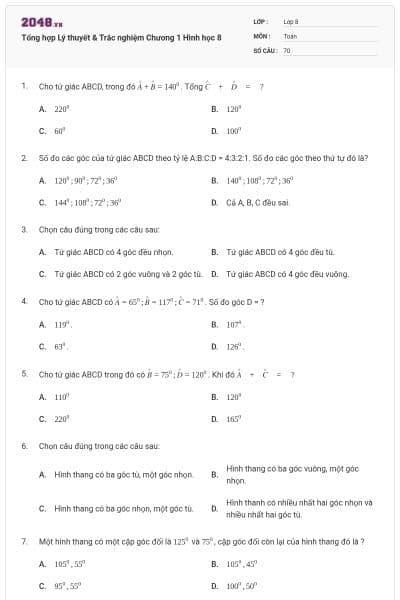 Tổng hợp Lý thuyết & Trắc nghiệm Chương 1 Hình học 8