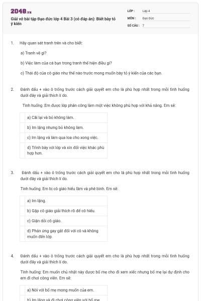 Giải vở bài tập Đạo đức lớp 4 Bài 3 (có đáp án): Biết bày tỏ ý kiến