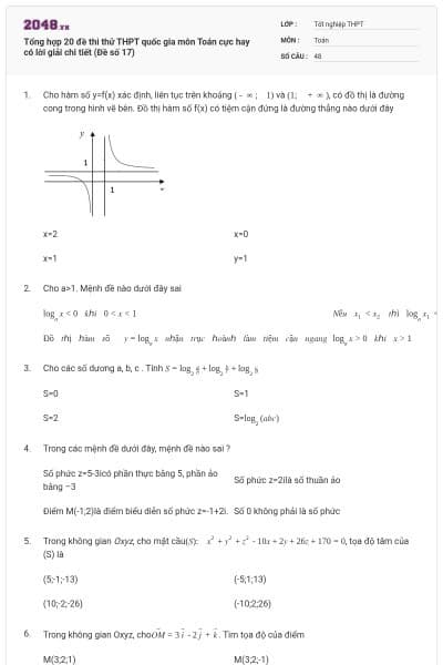 Tổng hợp 20 đề thi thử THPT quốc gia môn Toán cực hay có lời giải chi tiết (Đề số 17)
