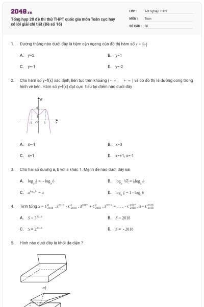 Tổng hợp 20 đề thi thử THPT quốc gia môn Toán cực hay có lời giải chi tiết (Đề số 16)