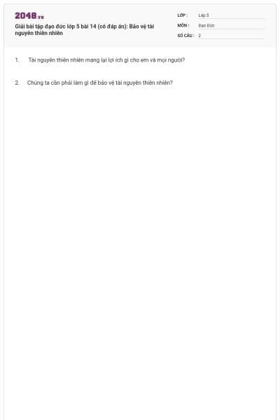 Giải bài tập đạo đức lớp 5 bài 14 (có đáp án): Bảo vệ tài nguyên thiên nhiên