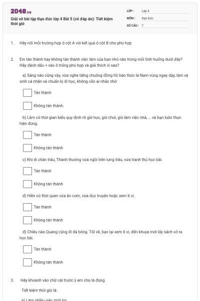 Giải vở bài tập Đạo đức lớp 4 Bài 5 (có đáp án): Tiết kiệm thời giờ