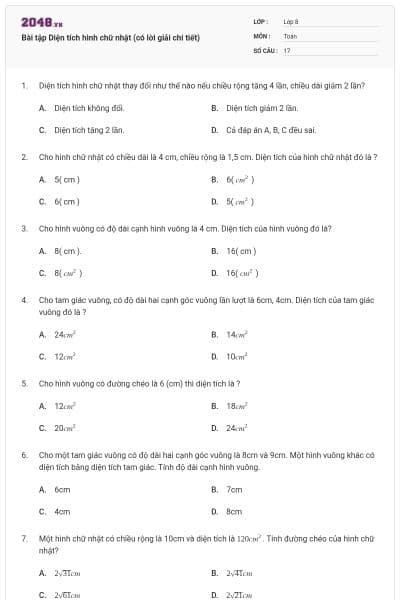 Bài tập Diện tích hình chữ nhật (có lời giải chi tiết)