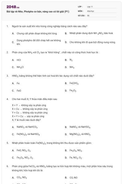 Bài tập về Nitơ, Photpho cơ bản, nâng cao có lời giải (P1)