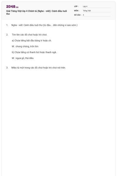 Giải Tiếng Việt lớp 4 Chính tả (Nghe - viết): Cánh diều tuổi thơ