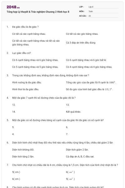 Tổng hợp Lý thuyết & Trắc nghiệm Chương 2 Hình học 8