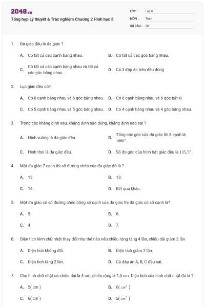 Tổng hợp Lý thuyết & Trắc nghiệm Chương 2 Hình học 8