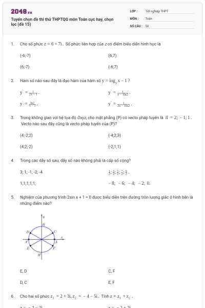 Tuyển chọn đề thi thử THPTQG môn Toán cực hay, chọn lọc (đề 15)