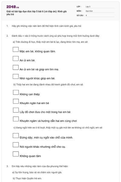 Giải vở bài tập đạo đức lớp 5 bài 6 (có đáp án): Kính già yêu trẻ