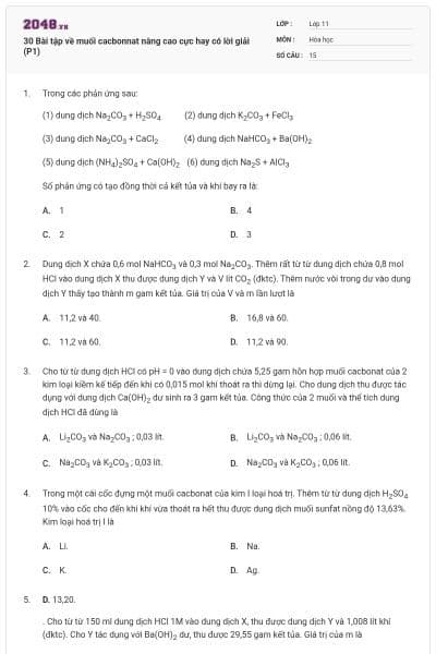 30 Bài tập về muối cacbonnat nâng cao cực hay có lời giải (P1)