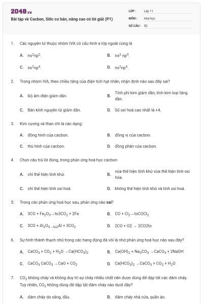 Bài tập về Cacbon, Silic cơ bản, nâng cao có lời giải (P1)