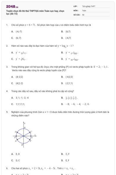 Tuyển chọn đề thi thử THPTQG môn Toán cực hay, chọn lọc (đề 15)