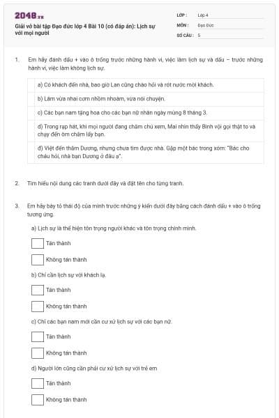 Giải vở bài tập Đạo đức lớp 4 Bài 10 (có đáp án): Lịch sự với mọi người