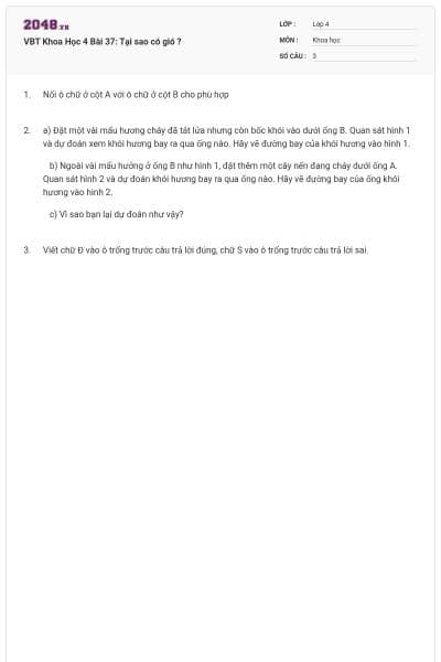 VBT Khoa Học 4 Bài 37: Tại sao có gió ?