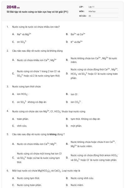 50 Bài tập về nước cứng cơ bản cực hay có lời giải (P1)