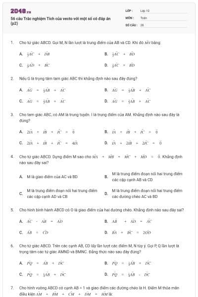 56 câu Trắc nghiệm Tích của vecto với một số có đáp án (p2)