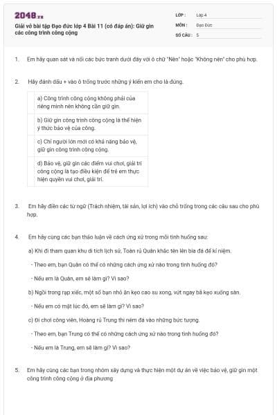 Giải vở bài tập Đạo đức lớp 4 Bài 11 (có đáp án): Giữ gìn các công trình công cộng