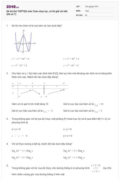 Đề thi thử THPTQG môn Toán chọn lọc, có lời giải chi tiết (Đề số 7)