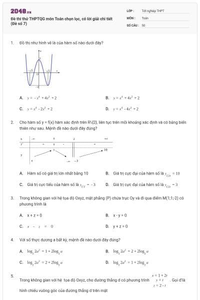 Đề thi thử THPTQG môn Toán chọn lọc, có lời giải chi tiết (Đề số 7)