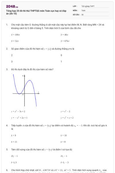 Tổng hợp 20 đề thi thử THPTQG môn Toán cực hay có đáp án (đề 10)
