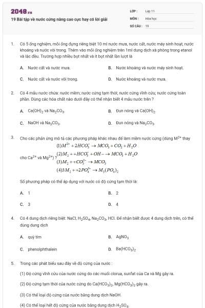 19 Bài tập về nước cứng nâng cao cực hay có lời giải
