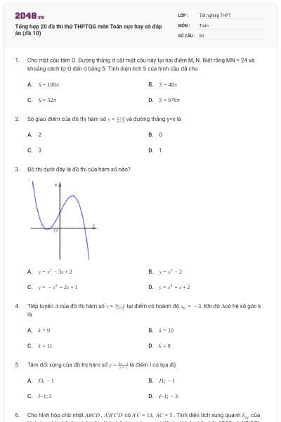 Tổng hợp 20 đề thi thử THPTQG môn Toán cực hay có đáp án (đề 10)